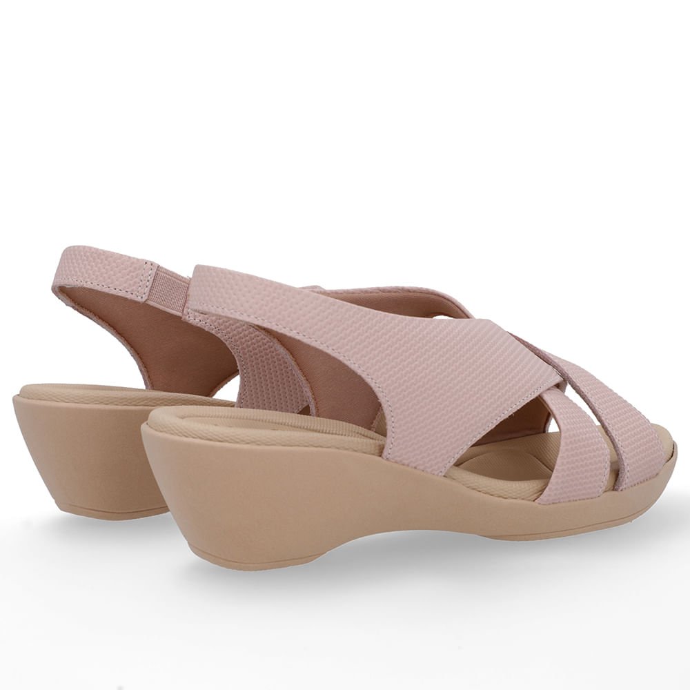 Sandália Couro Rosa Tiras Salto Anabela Rosa 3