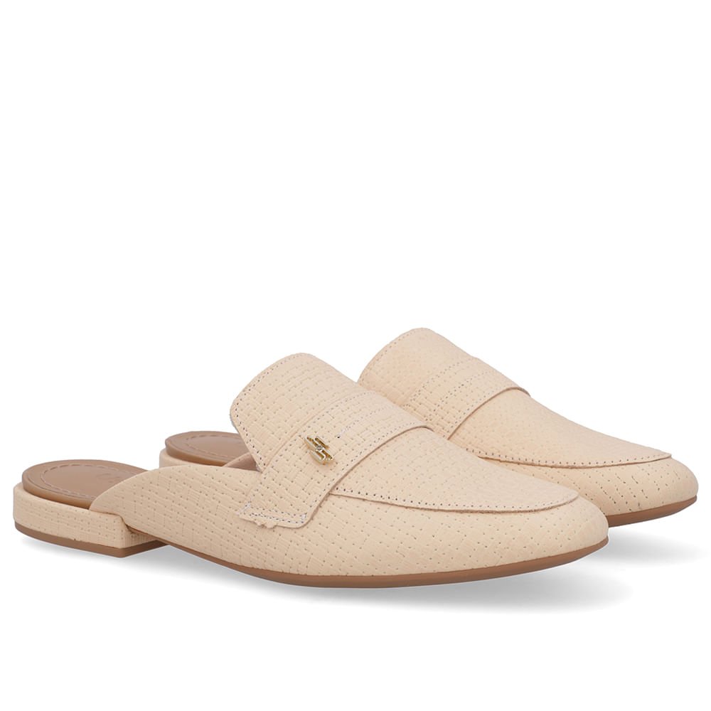 Mule Laranja Suave Bico Redondo Couro Bege 2