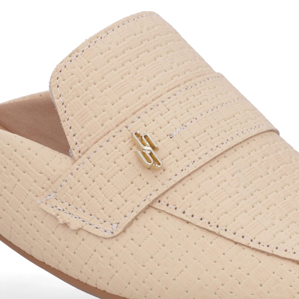 Mule Laranja Suave Bico Redondo Couro Bege 4