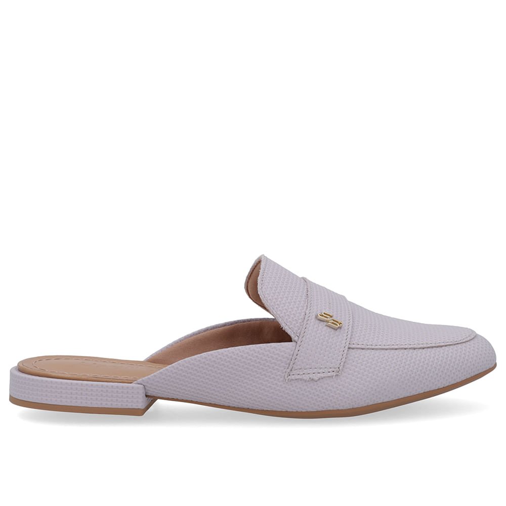 Mule Lilás Bico Redondo Couro