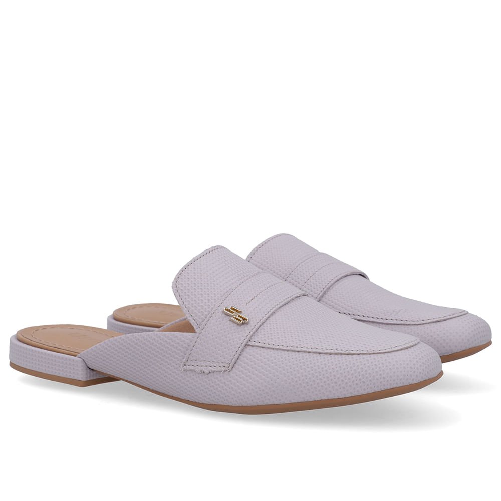 Mule Lilás Bico Redondo Couro Branco 4