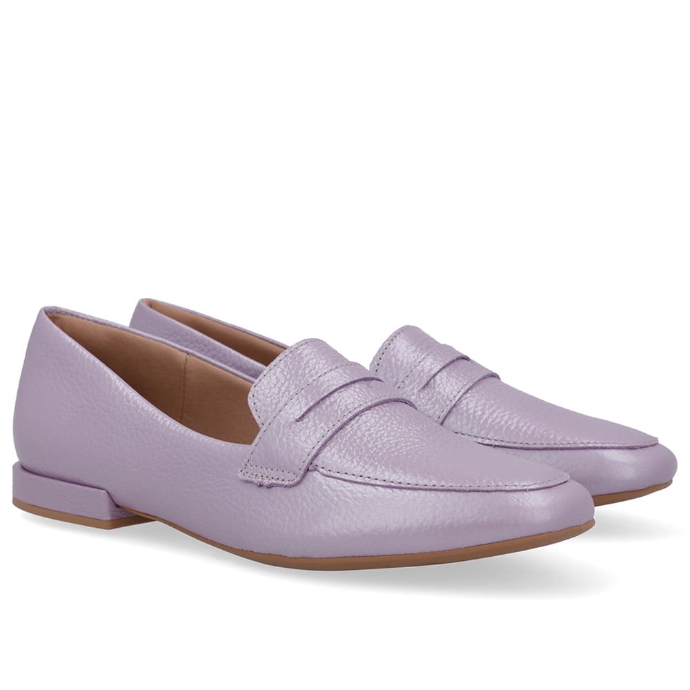 Loafer Lilás Couro Salto Bloco Cinza 2