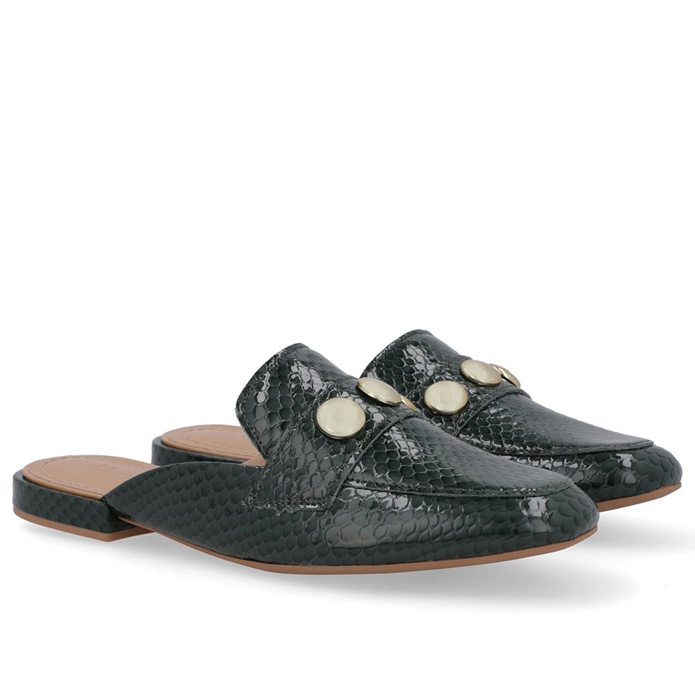 Mule Verde Salto Bloco Verniz Preto 2