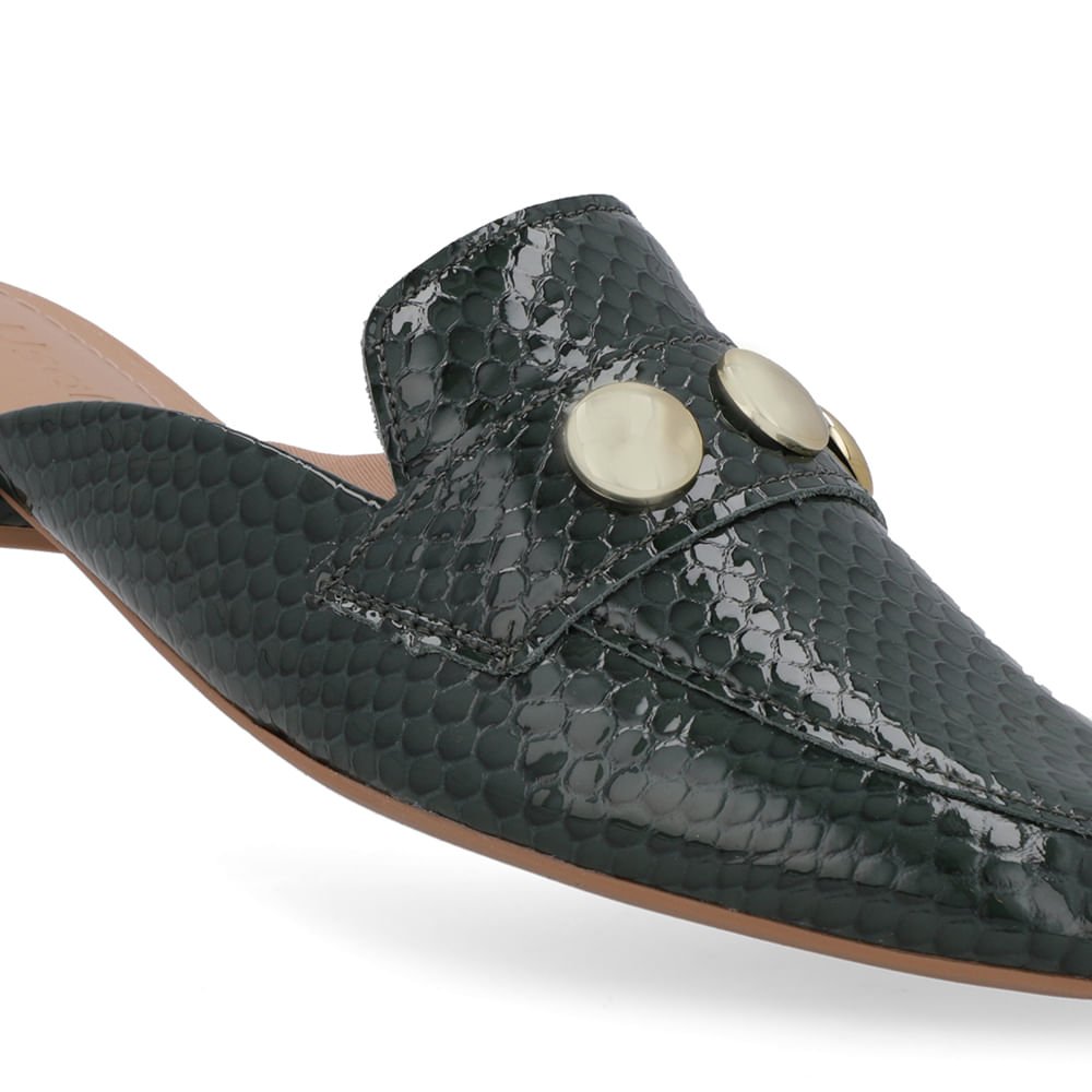 Mule Verde Salto Bloco Verniz Preto 4