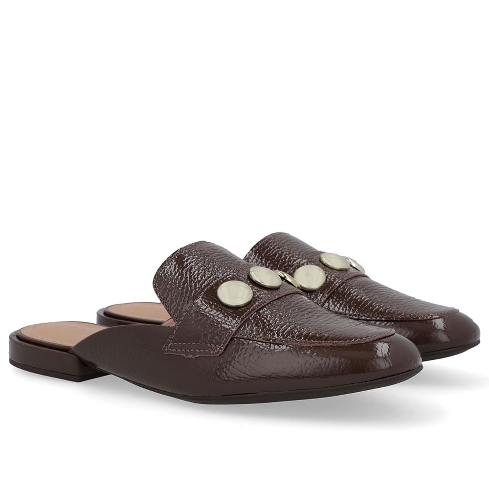 Mule Marrom Salto Bloco Verniz Marrom 2