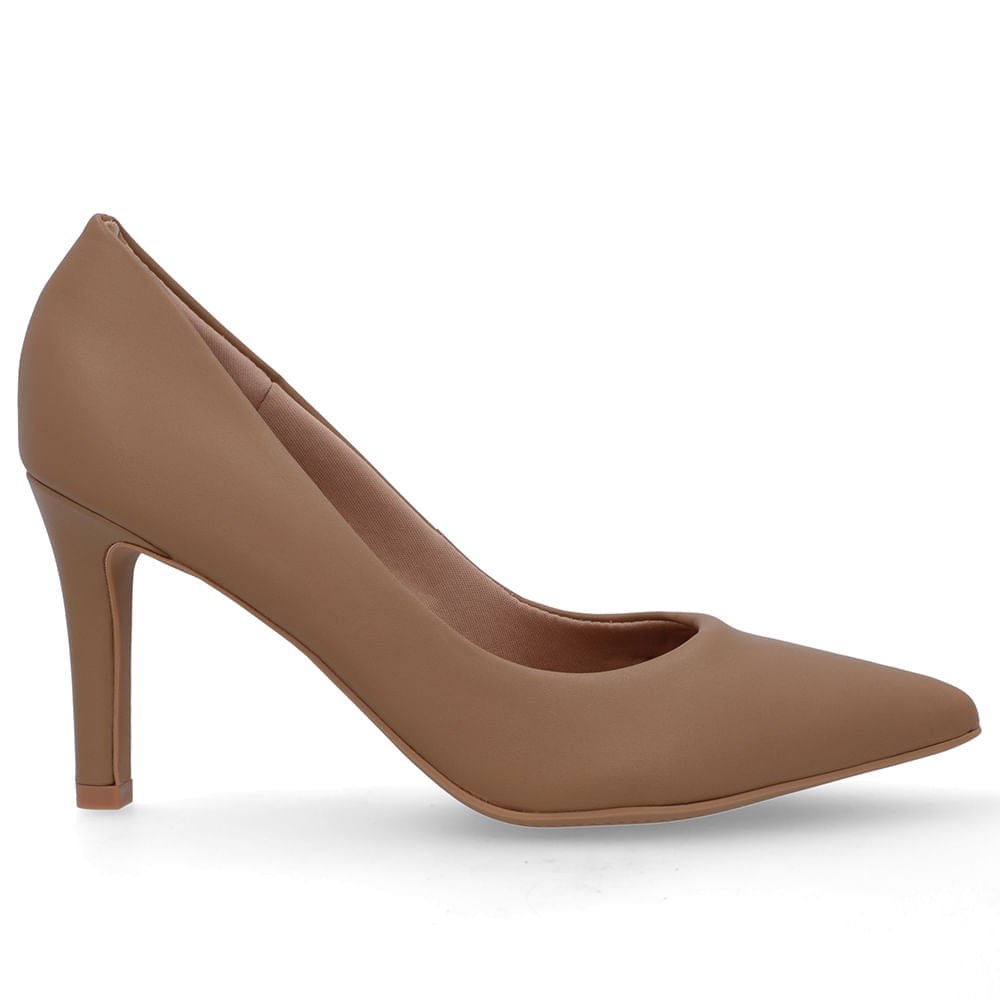 Scarpin Marrom Salto Alto Couro Bico Fino Enfeite