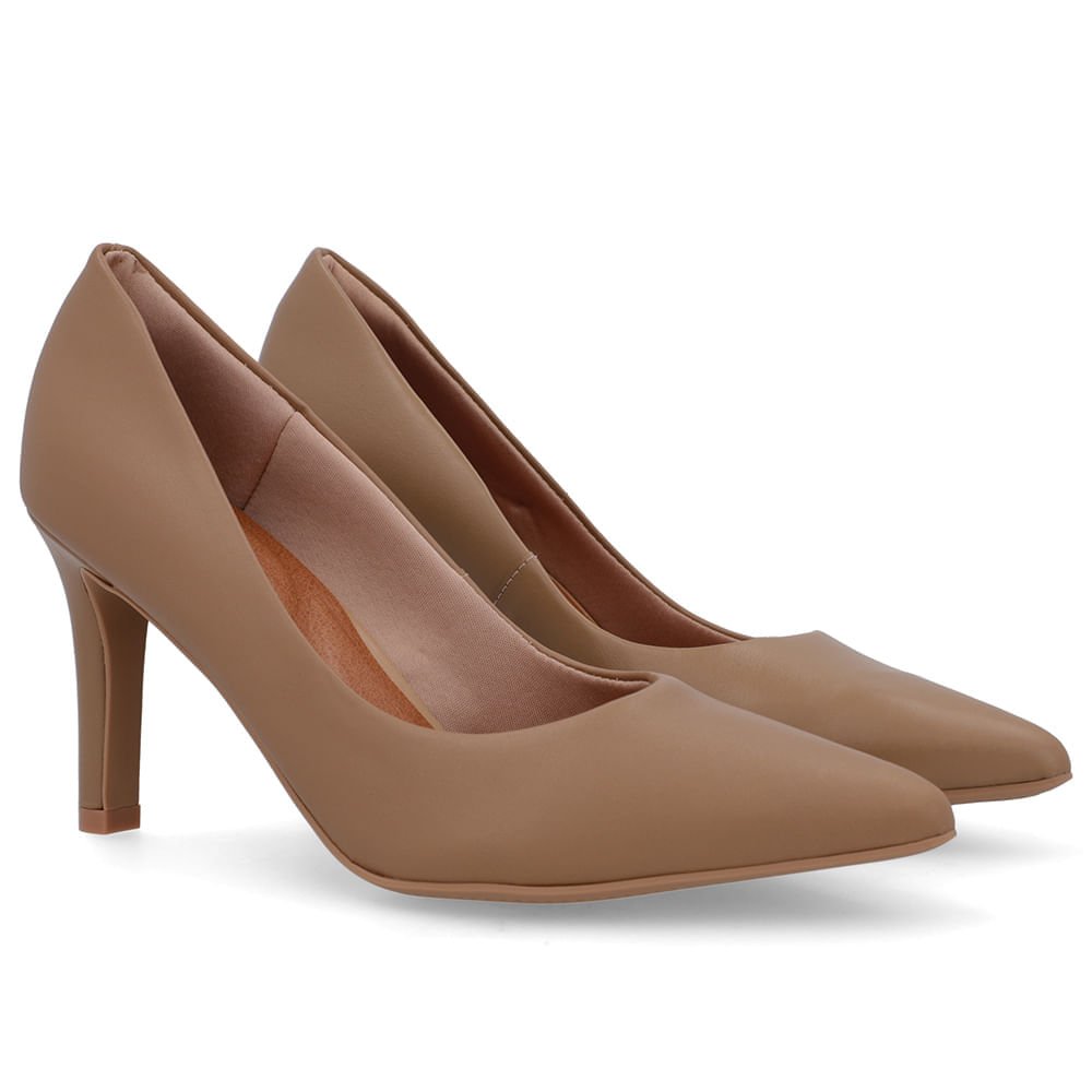 Scarpin Marrom Salto Alto Couro Bico Fino Enfeite Marrom 2