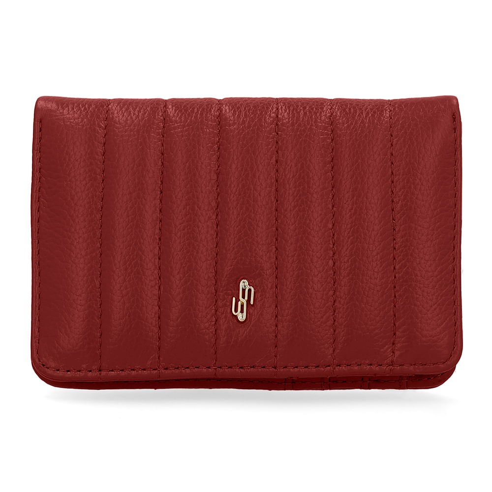 Carteira Couro Marrom Terracota Costura Enfeite