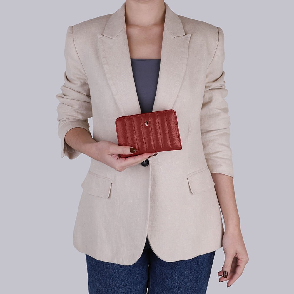 Carteira Couro Marrom Terracota Costura Enfeite Terracota 5