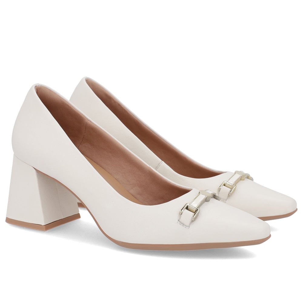 Scarpin Branco Marfim Couro Bico Fino Detalhe Geométrico Branco/Marfim 2