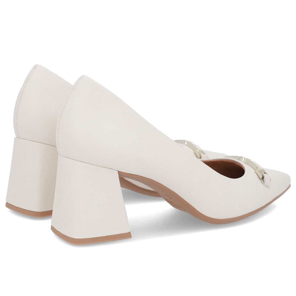 Scarpin Branco Marfim Couro Bico Fino Detalhe Geométrico Branco/Marfim 3