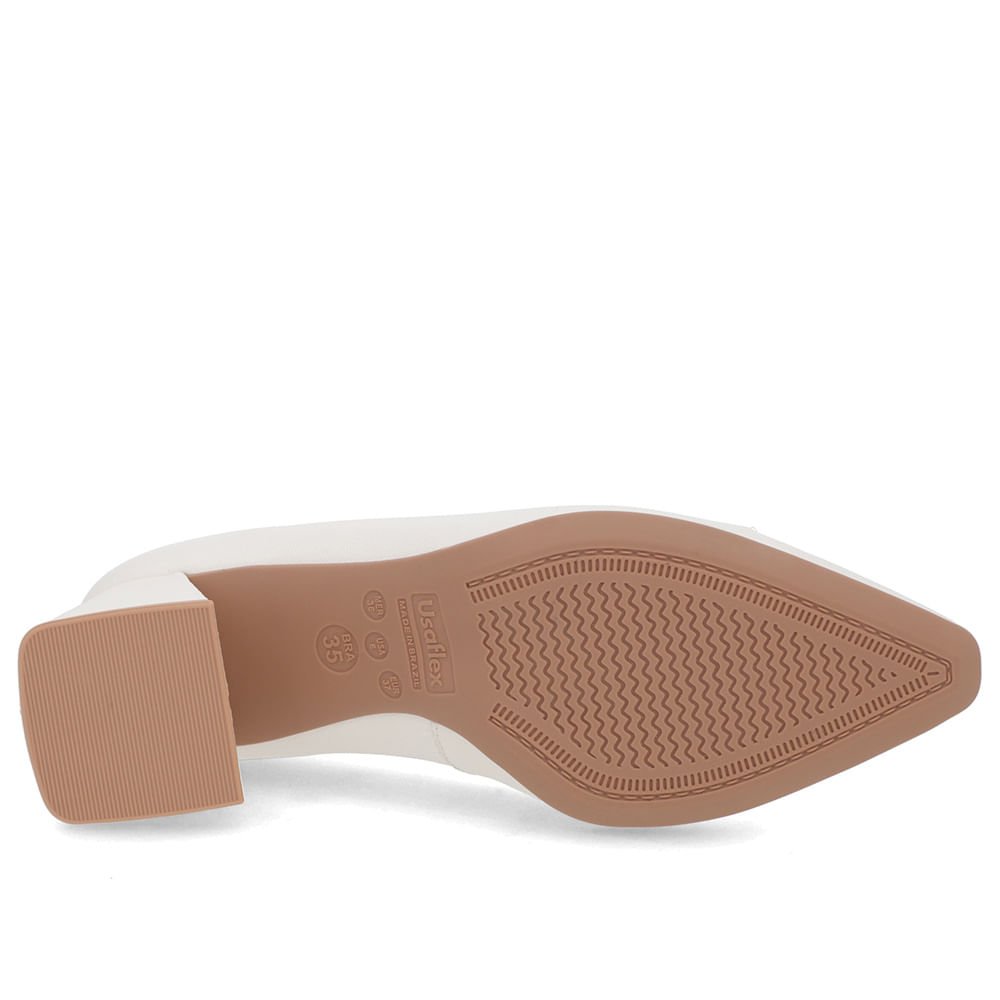 Scarpin Branco Marfim Couro Bico Fino Detalhe Geométrico Branco/Marfim 5