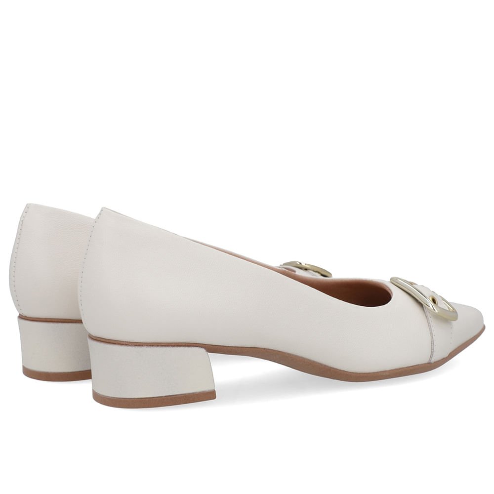 Scarpin Branco Marfim Couro Bico Fino Fivela Branco/Marfim 3