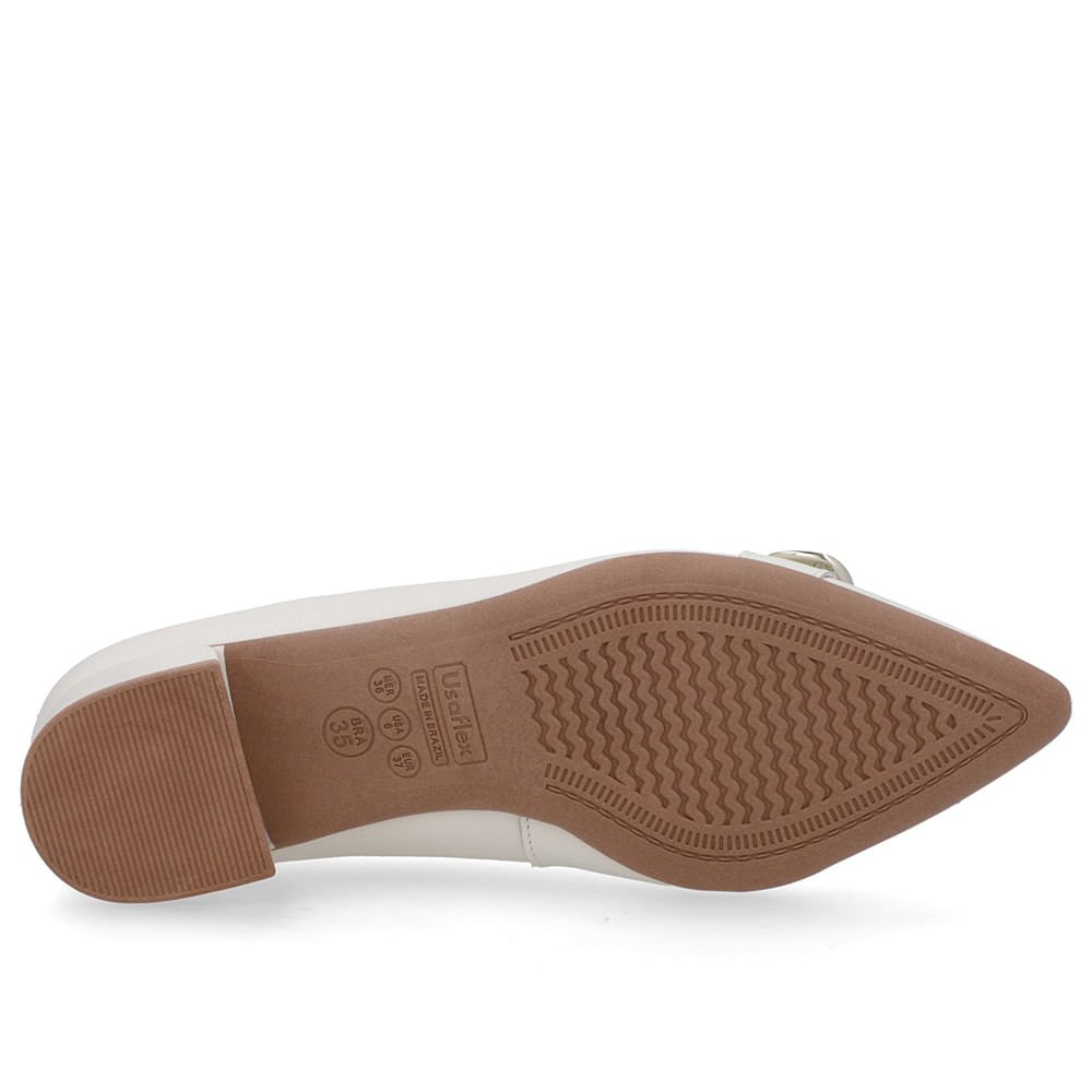Scarpin Branco Marfim Couro Bico Fino Fivela Branco/Marfim 5