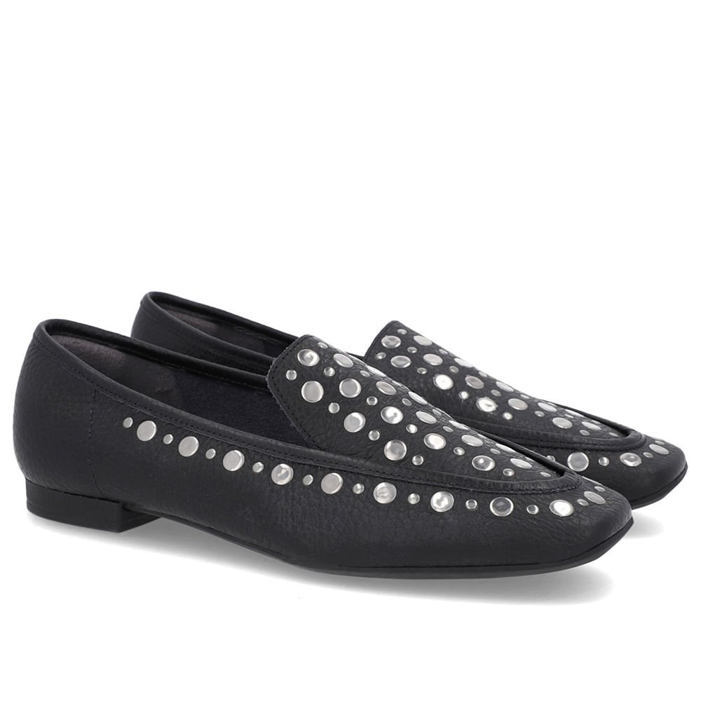Loafer Preto Couro Tachas Preto 2