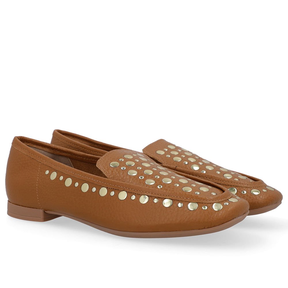 Loafer Marrom Couro Tachas Marrom 2