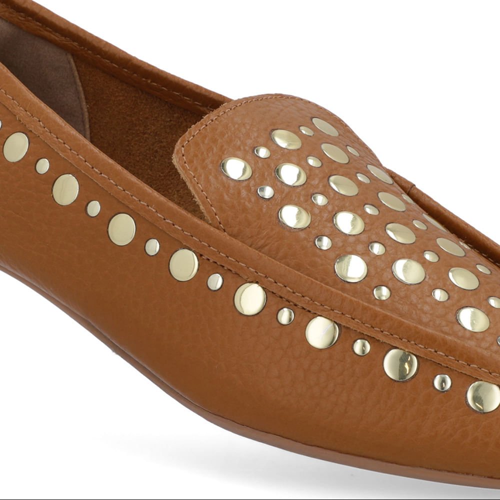 Loafer Marrom Couro Tachas Marrom 2