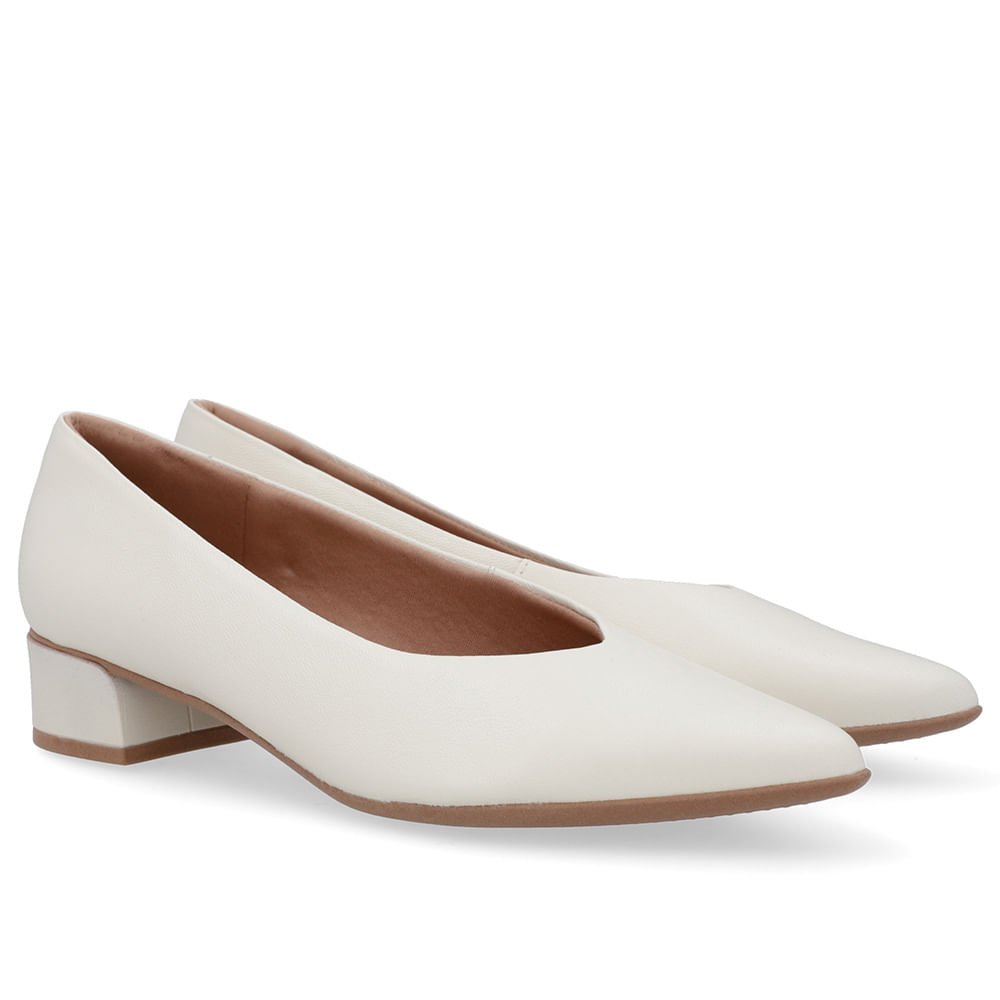 Scarpin Branco Marfim Couro Bico Fino Branco 2