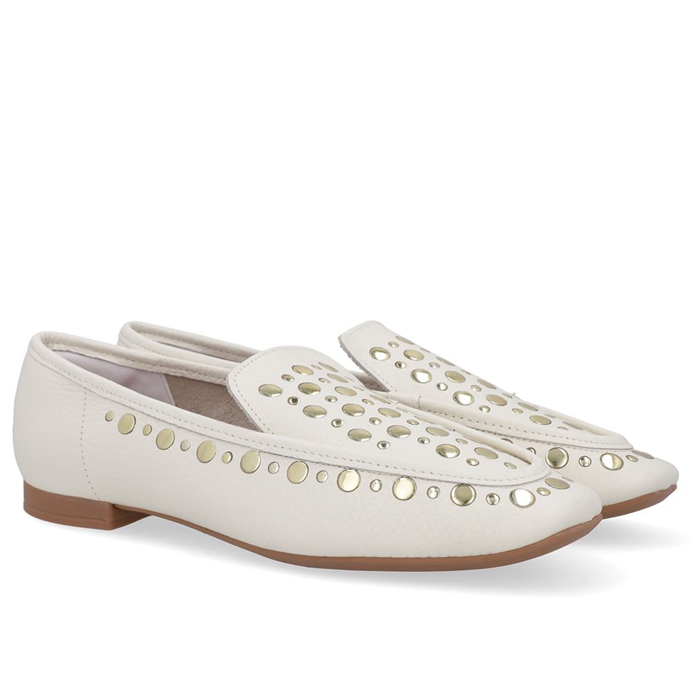 Loafer Branco Marfim Couro Tachas Branco 2