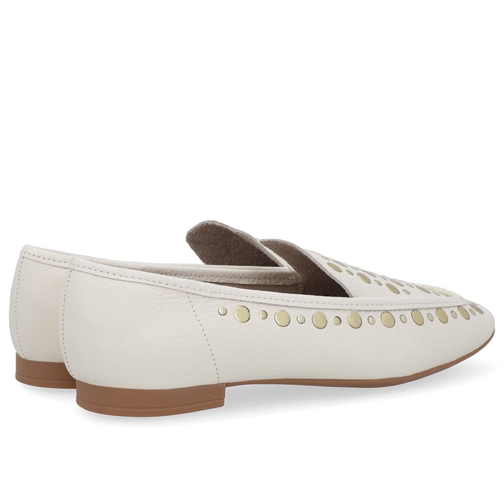 Loafer Branco Marfim Couro Tachas Branco 3