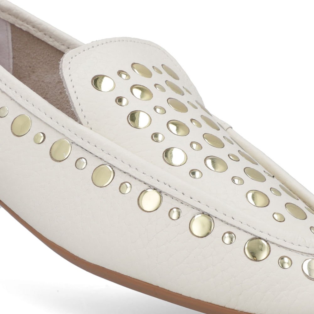 Loafer Branco Marfim Couro Tachas Branco 4