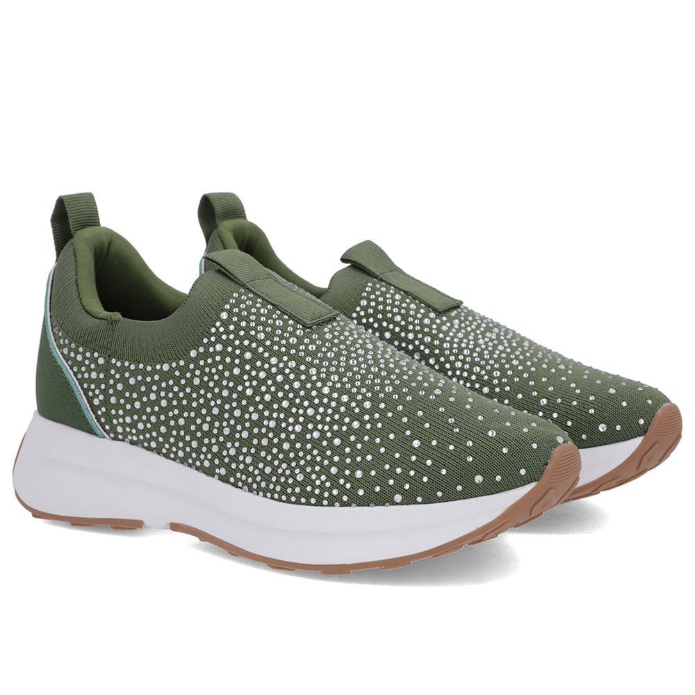 Tênis Verde Tricot Strass Verde 2