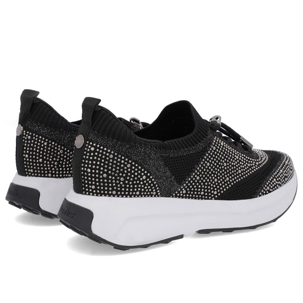 Tênis Cadarço Preto Tricot Strass Preto 3