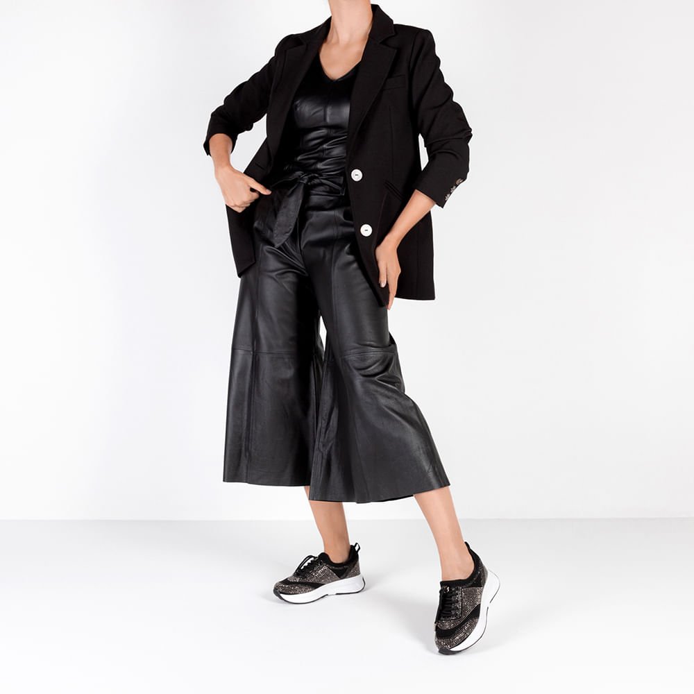 Tênis Cadarço Preto Tricot Strass Preto 4