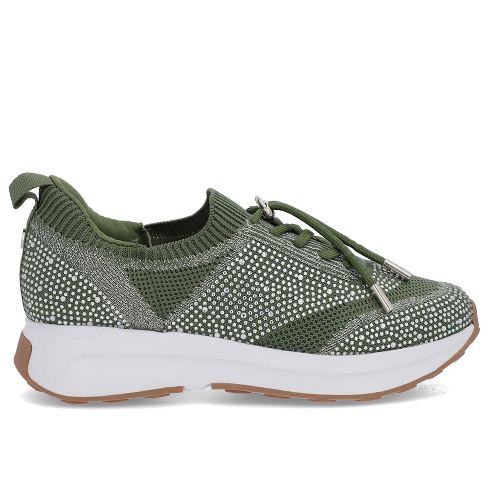 Tênis Cadarço Verde Tricot Strass