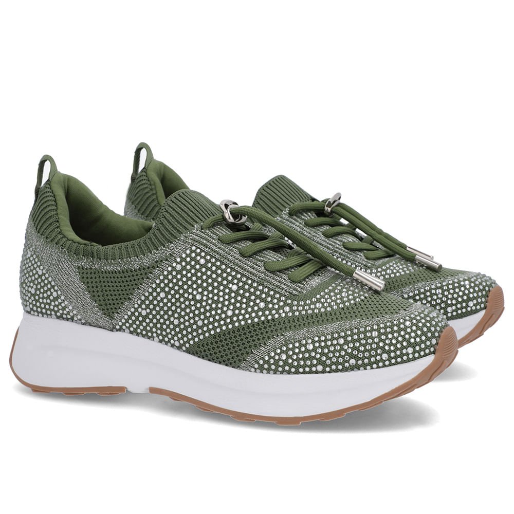 Tênis Cadarço Verde Tricot Strass Verde 2