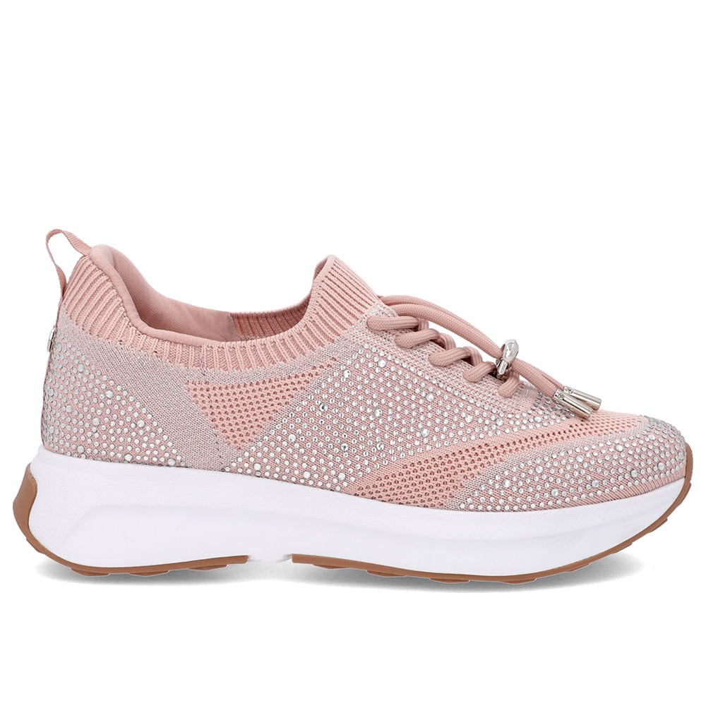 Tênis Cadarço Rosa Tricot Strass