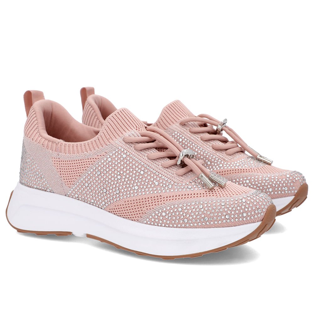 Tênis Cadarço Rosa Tricot Strass Rosa 2