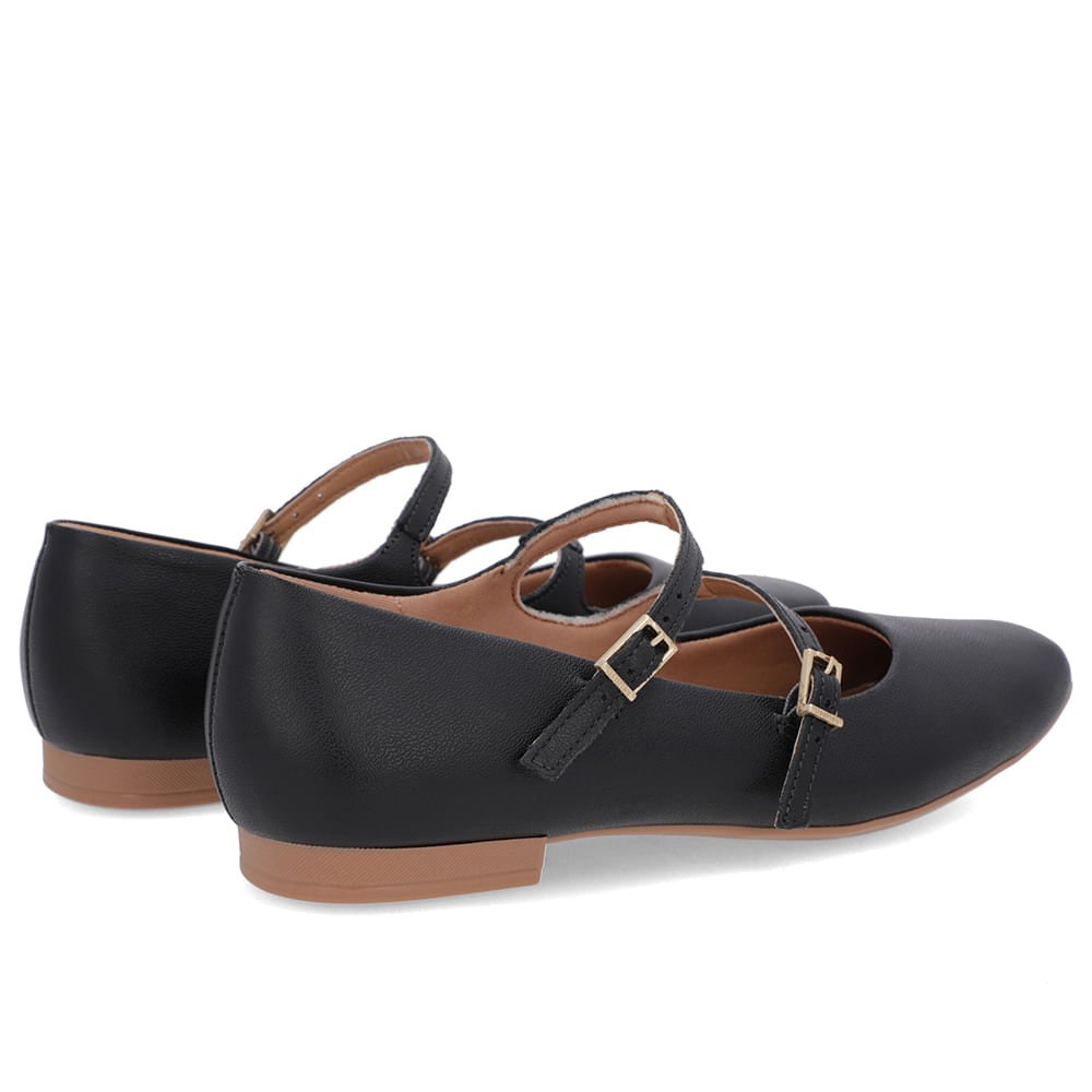 Sapatilha Preta Couro Tiras Fivelas Preto 3