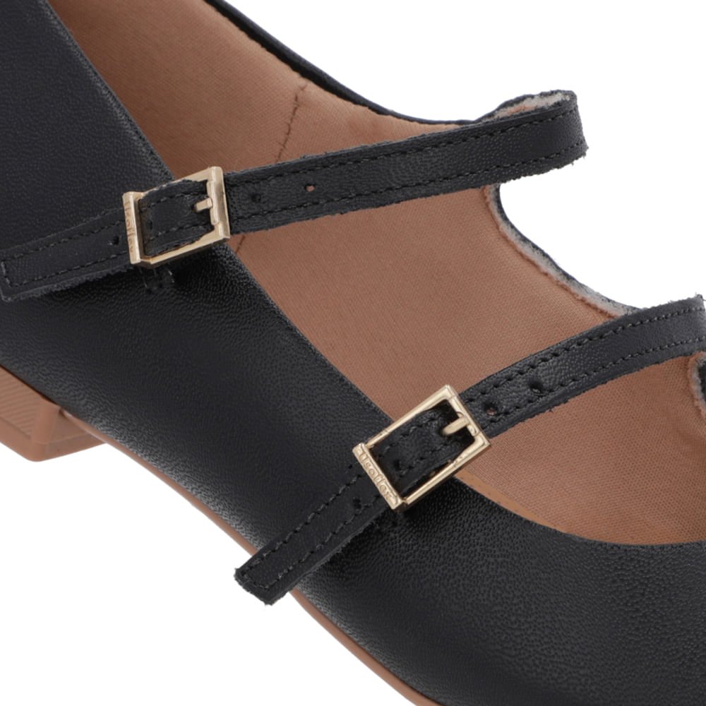 Sapatilha Preta Couro Tiras Fivelas Preto 4