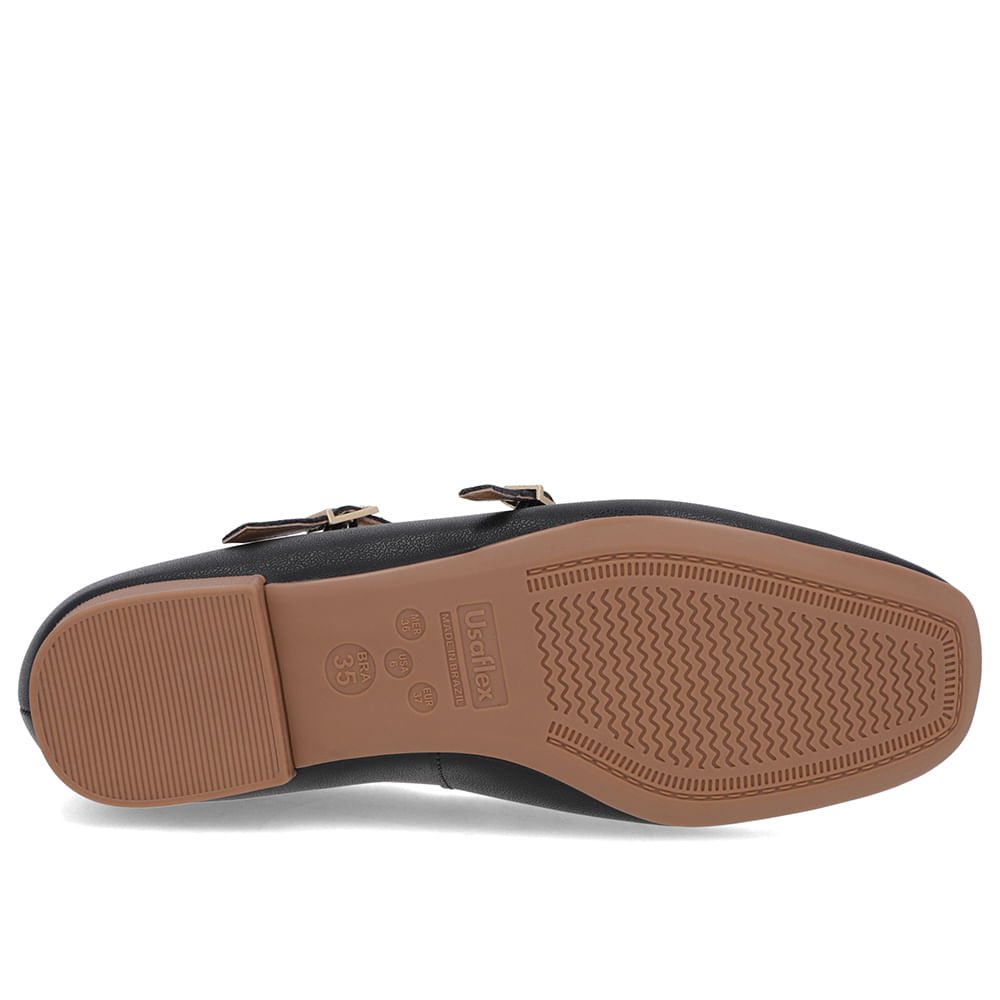 Sapatilha Preta Couro Tiras Fivelas Preto 5