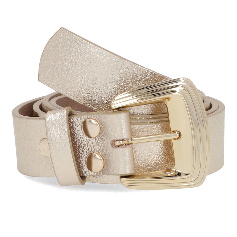 Cinto Couro Metalizado Ouro Light Fivela