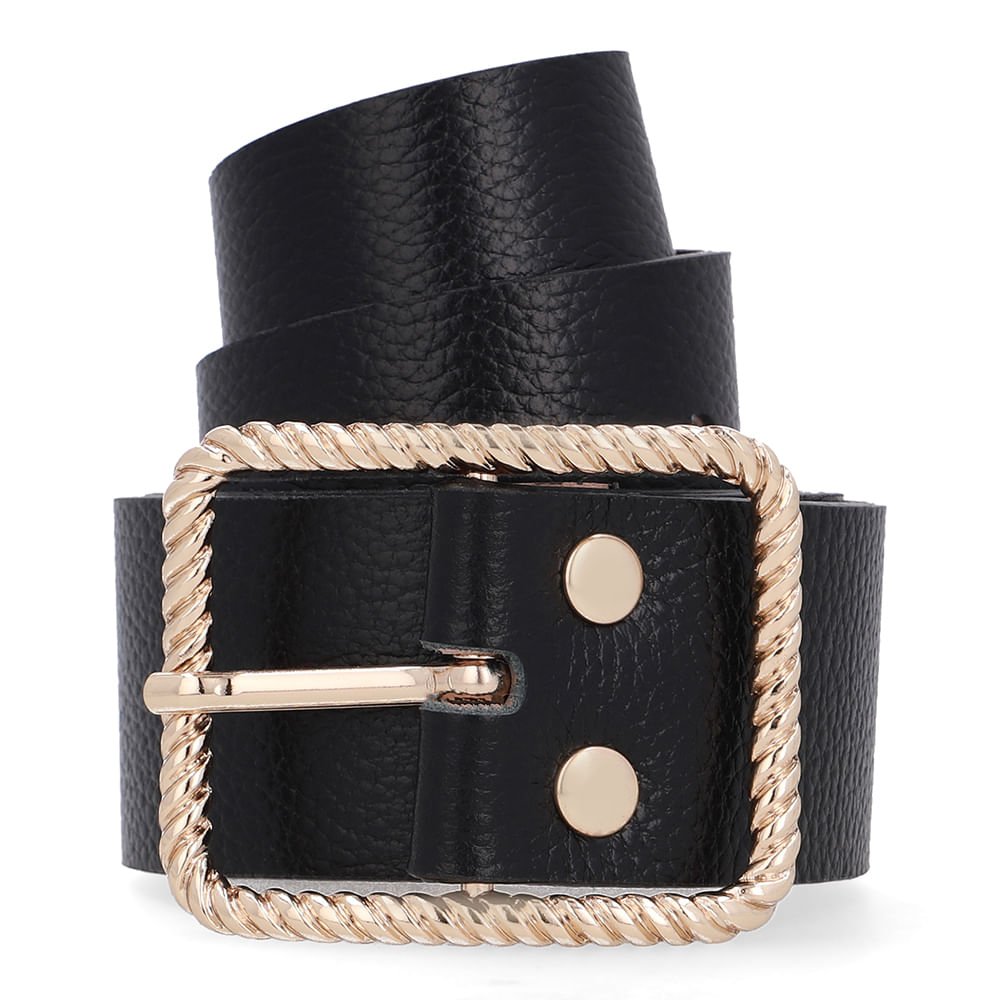 Cinto Couro Preto Detalhe Fivela