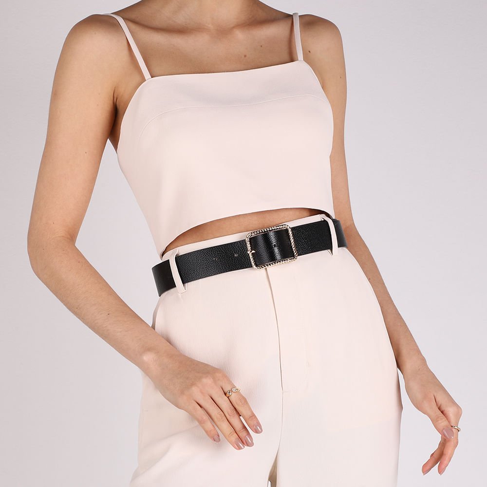 Cinto Couro Preto Detalhe Fivela Preto 5