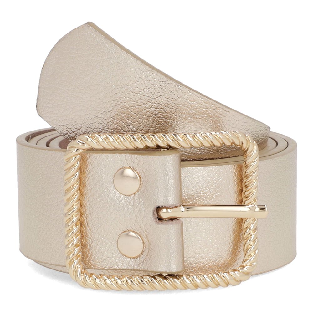 Cinto Couro Metalizado Ouro Light Detalhe Fivela