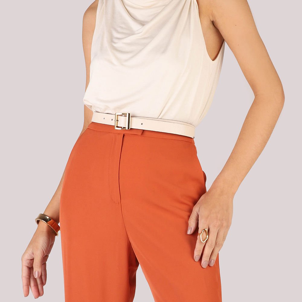 Cinto Couro Texturizado Branco Marfim Fivela Marfim 5