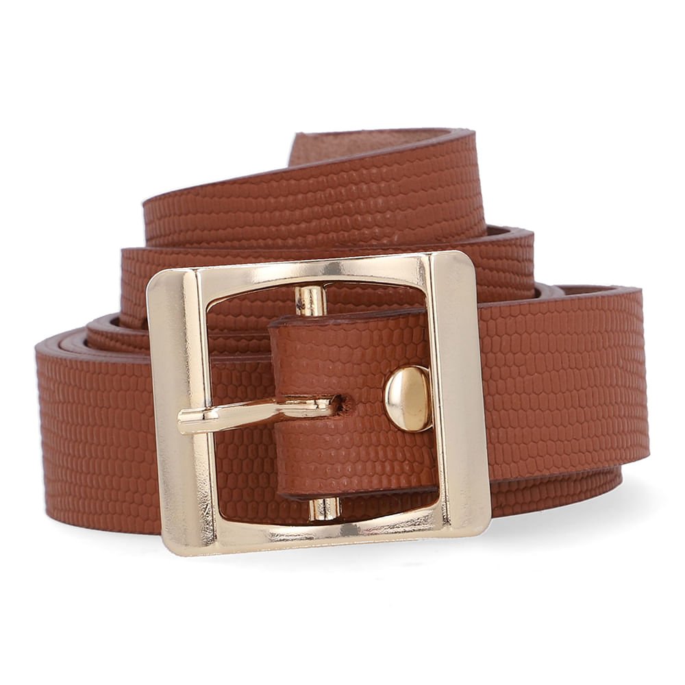 Cinto Couro Texturizado Marrom Fivela