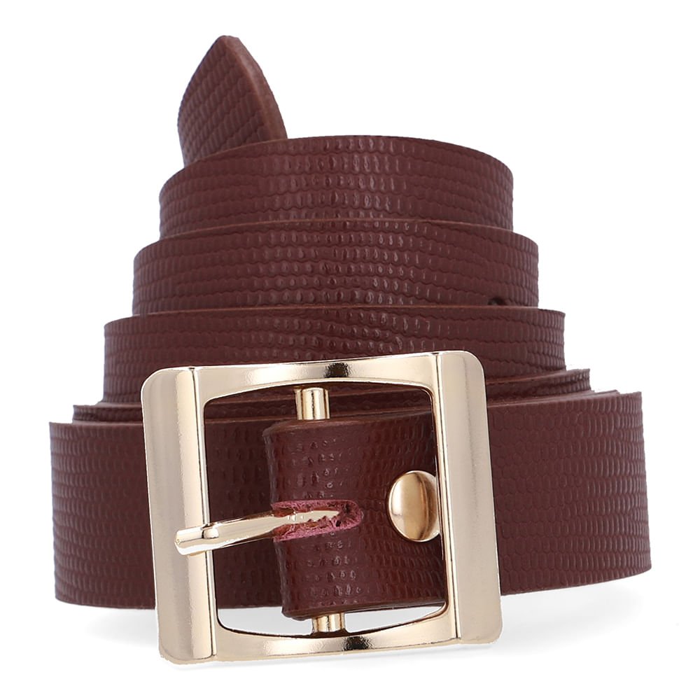 Cinto Couro Texturizado Vermelho Fivela