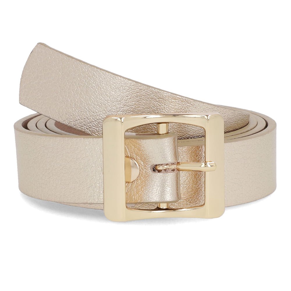 Cinto Couro Texturizado Metalizado Ouro Light Fivela