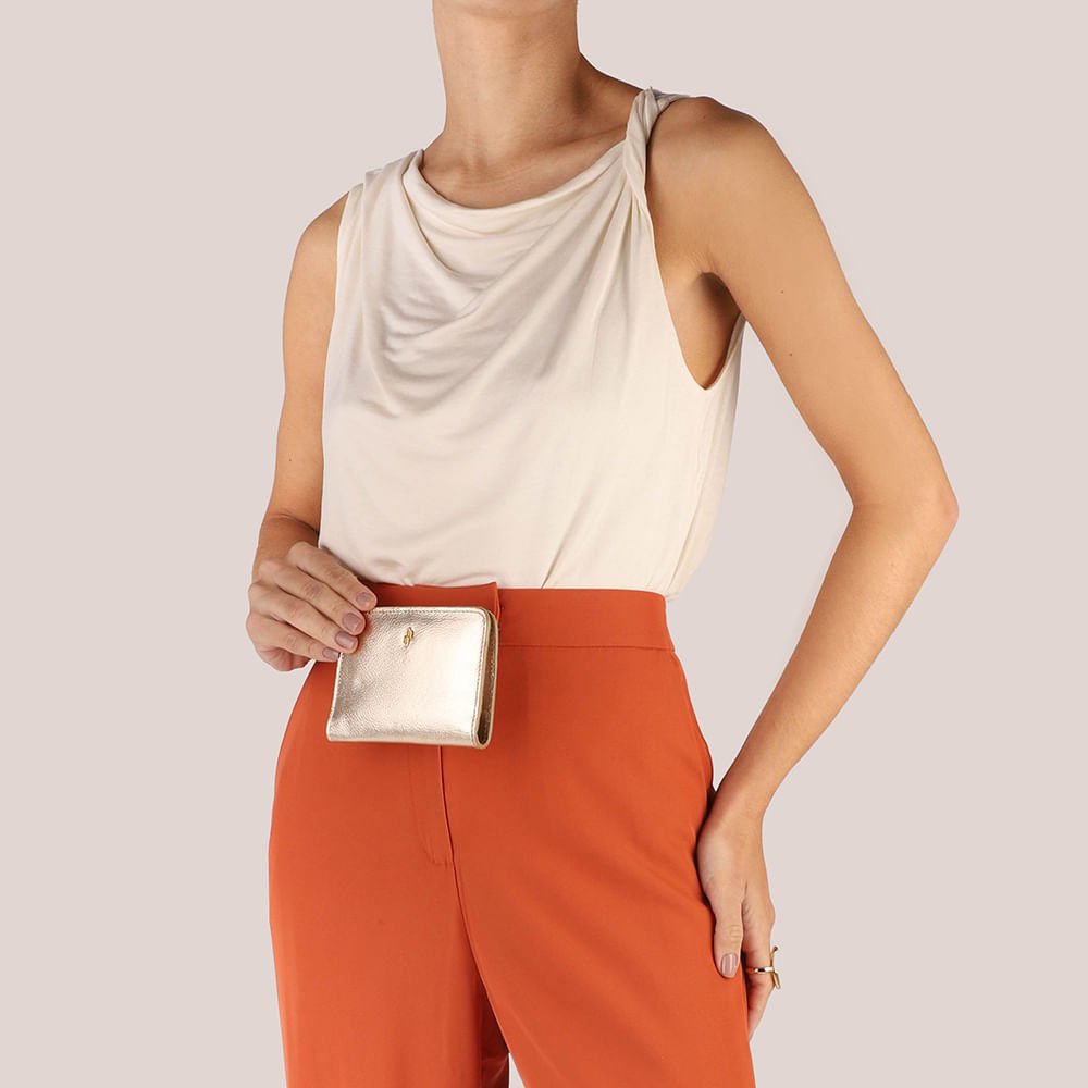 Carteira Couro Metalizado Ouro Light Básica Dourado 4