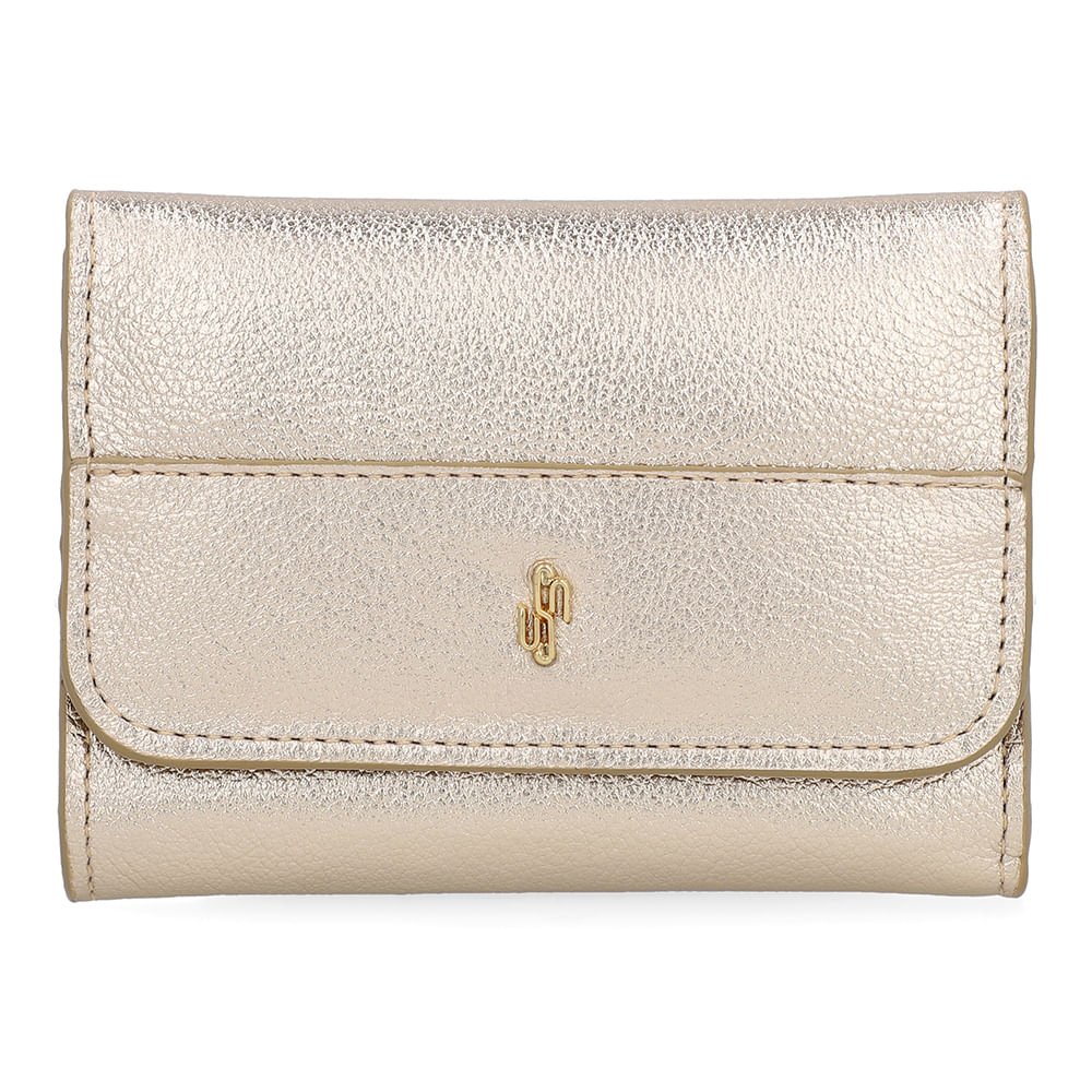 Carteira Couro Metalizada Ouro Light Detalhe Textura