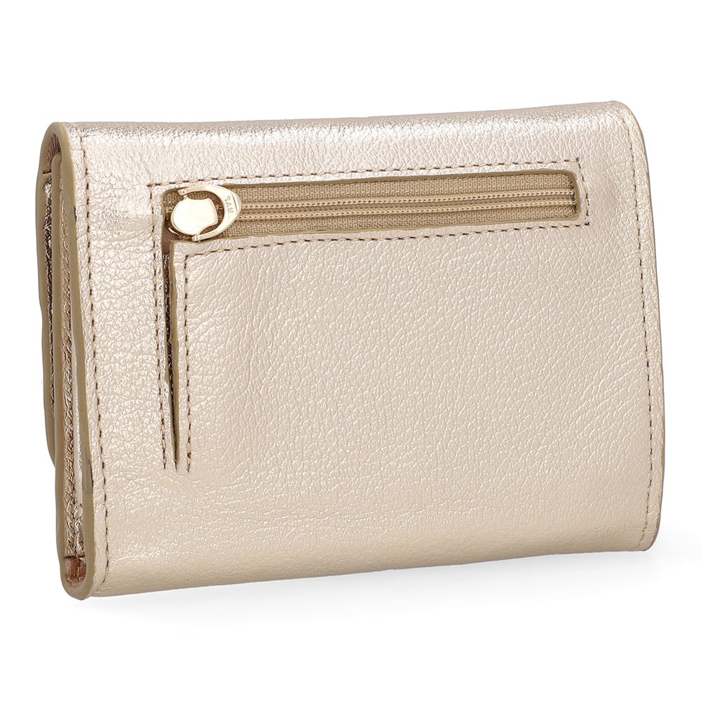 Carteira Couro Metalizada Ouro Light Detalhe Textura Ouro Light 2