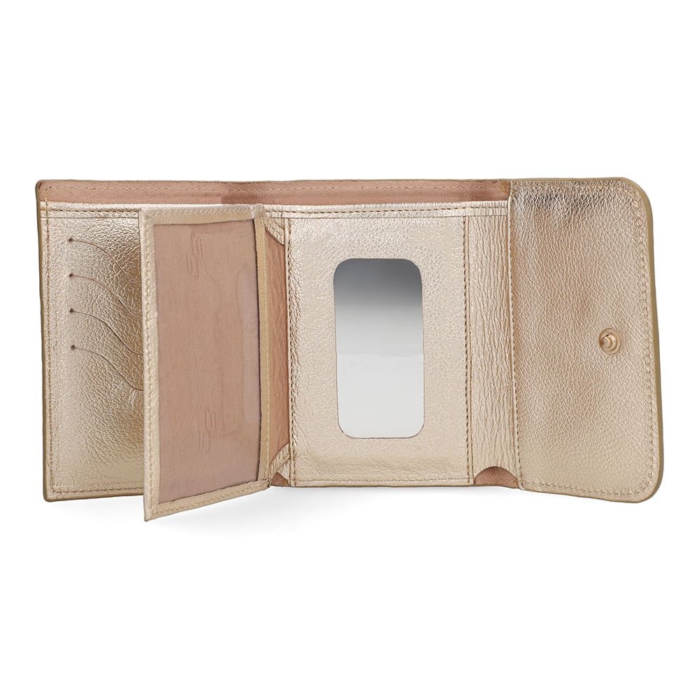 Carteira Couro Metalizada Ouro Light Detalhe Textura Ouro Light 3