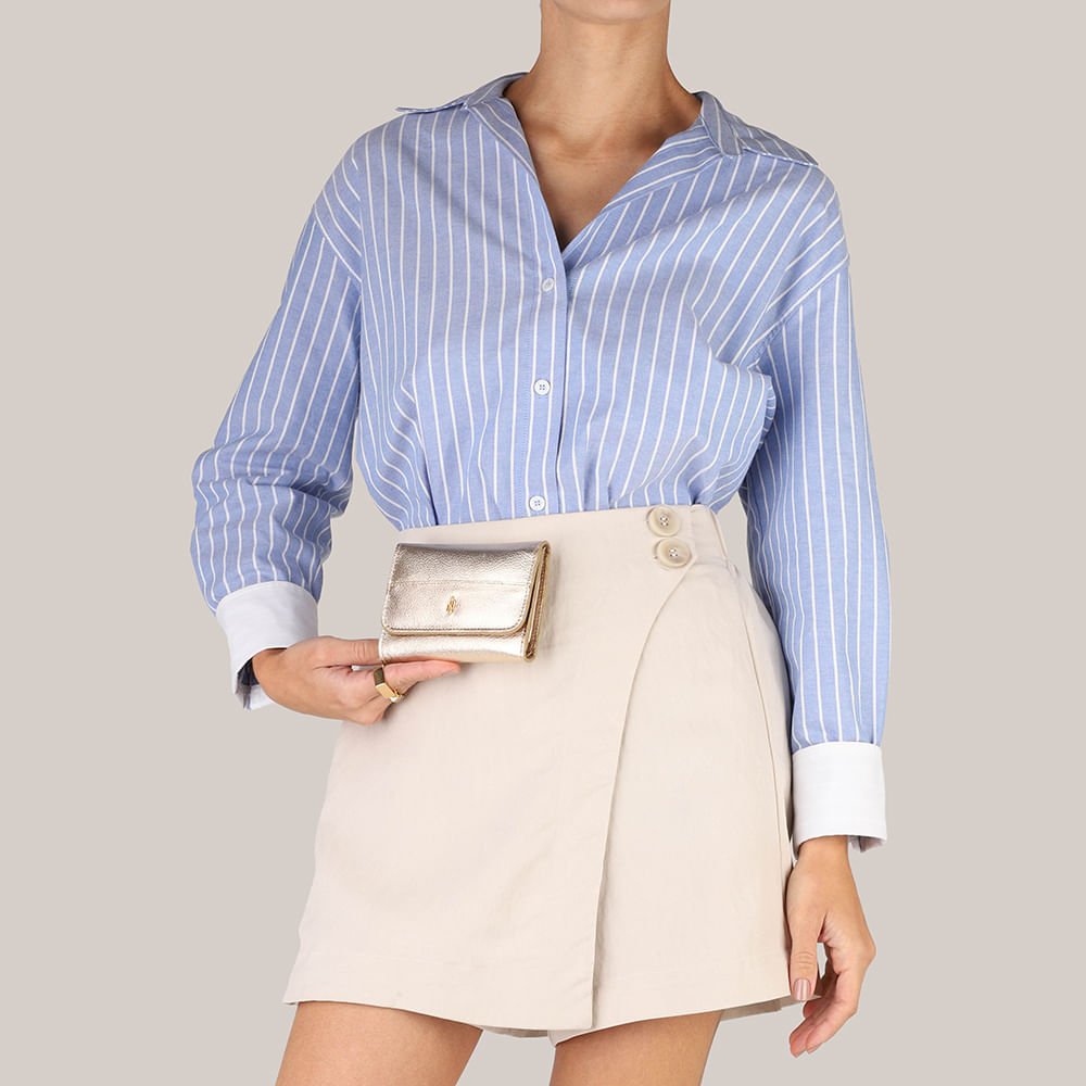 Carteira Couro Metalizada Ouro Light Detalhe Textura Ouro Light 4