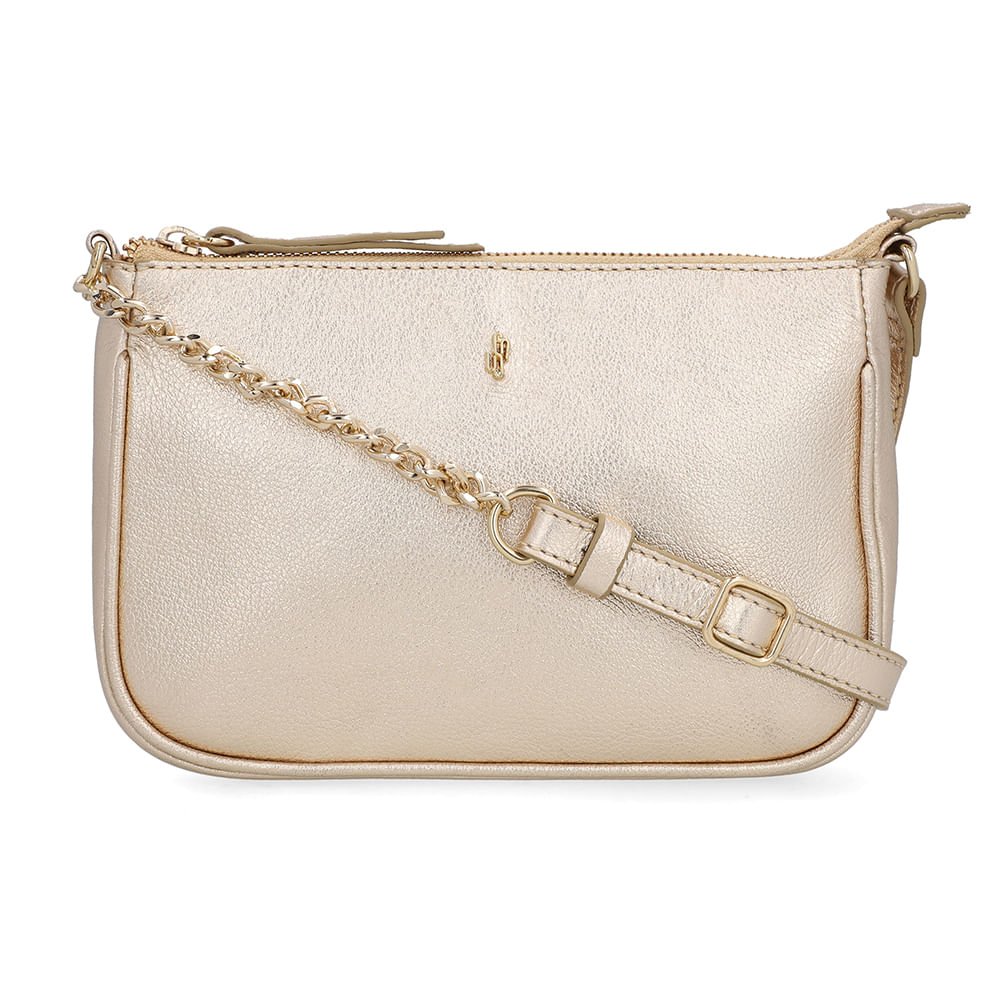 Bolsa Tiracolo Couro Lezard Metalizado Ouro Light