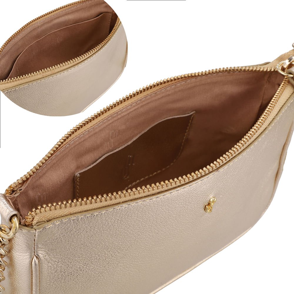 Bolsa Tiracolo Couro Lezard Metalizado Ouro Light Dourado 4